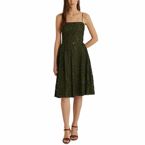 ラルフローレン レディース ワンピース トップス Belted Lace Cocktail Dress Dark Tropical Olive