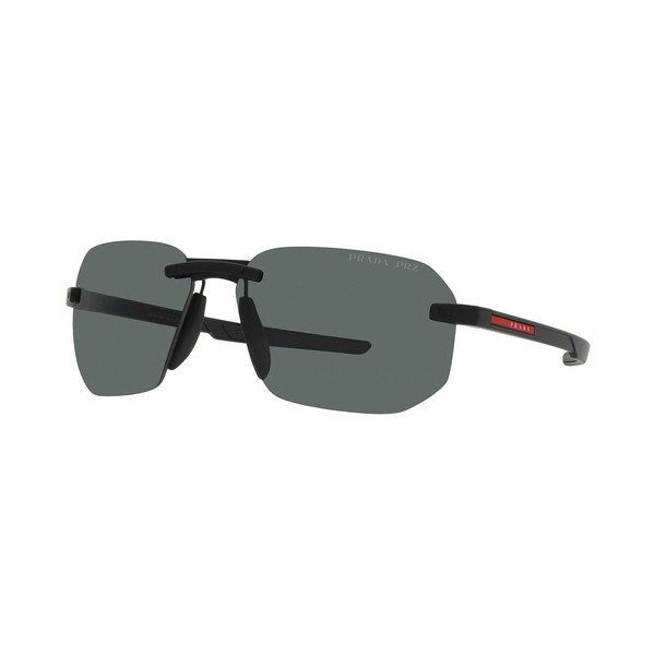 プラダ メンズ サングラス・アイウェア アクセサリー Men's Polarized Sunglasses, 62 Black Rubber