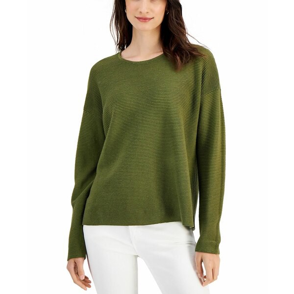 エイリーンフィッシャー レディース カットソー トップス Women's Organic Crewneck Top Olive