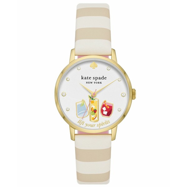 ケイト スペード レディース 腕時計 アクセサリー Women's Metro Watch in Gold-Tone Plated with Beige Gold Leather Strap Watch 34mm