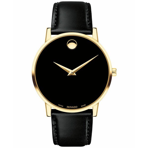 モバド メンズ 腕時計 アクセサリー Men's Swiss Museum Classic Black Leather Strap Watch 40mm Black/Gold Black