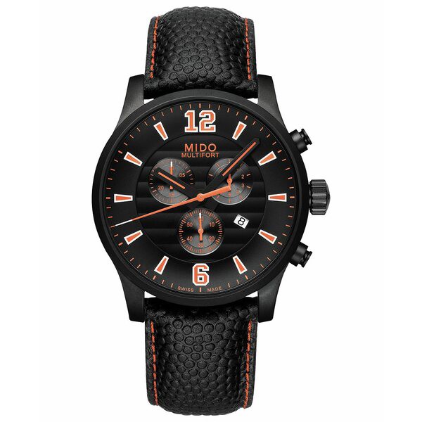 ミド メンズ 腕時計 アクセサリー Men's Swiss Chronograph Multifort Black Leather Strap Watch 42mm Black