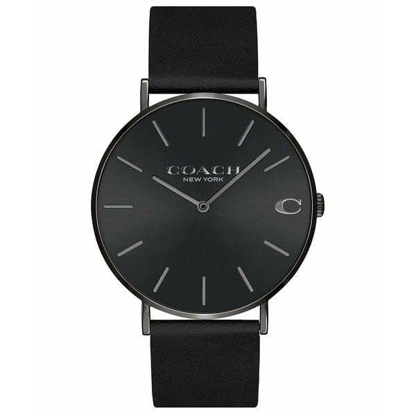 コーチ メンズ 腕時計 アクセサリー Men's Charles Black Leather Strap Watch 41mm Black