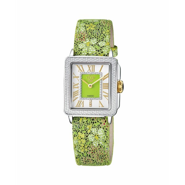 ジェビル レディース 腕時計 アクセサリー GV2 Women's Padova Floral Green Leather Swiss Quartz Strap Watch 30 mm Silver-Tone