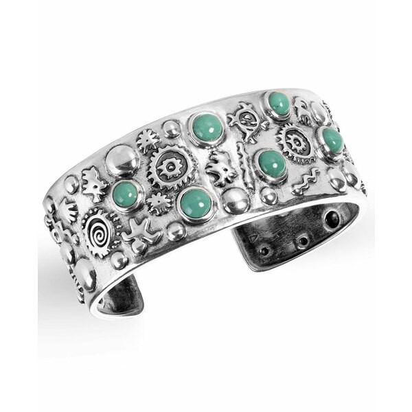 アメリカンウェスト レディース ブレスレット・バングル・アンクレット アクセサリー Green Turquoise Gemstone Petroglyph Cuff Bracele