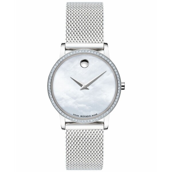 モバド レディース 腕時計 アクセサリー Women's Swiss Museum Classic Diamond (1/4 ct. t.w.) Stainless Steel Mesh Bracelet Watch 28