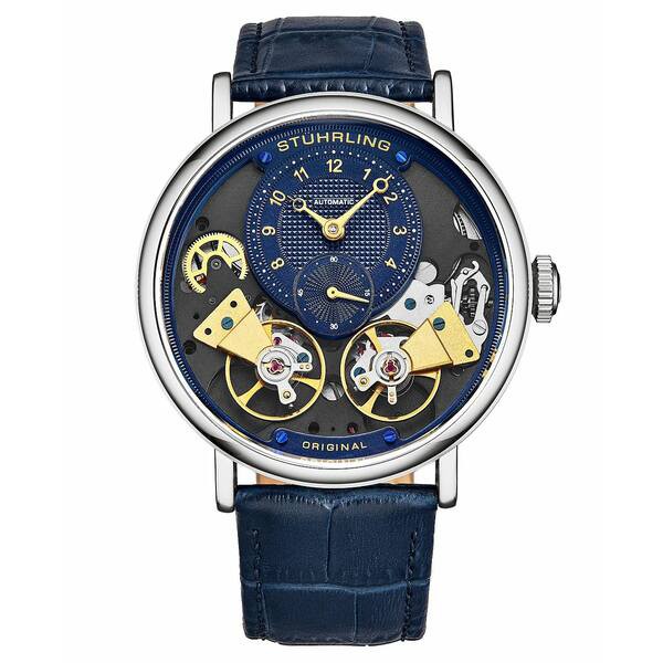 スターリング メンズ 腕時計 アクセサリー Men's Automatic Blue Alligator Embossed Genuine Leather Strap Watch 43mm Blue