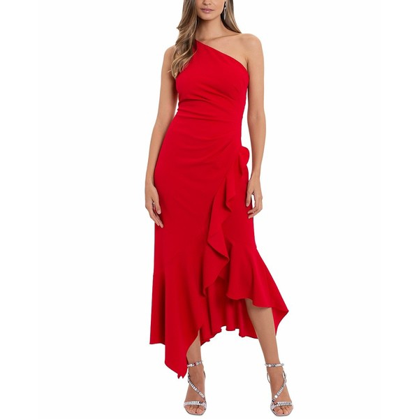 エスケープ レディース ワンピース トップス Petite Ruffled One-Shoulder Gown Red