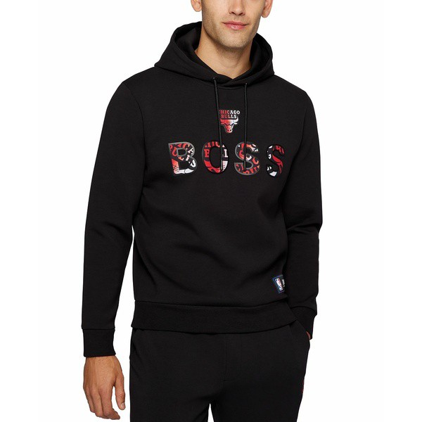 ヒューゴボス メンズ パーカー・スウェットシャツ アウター BOSS Men's NBA Chicago Bulls Cotton-Blend Hoodie Light Black