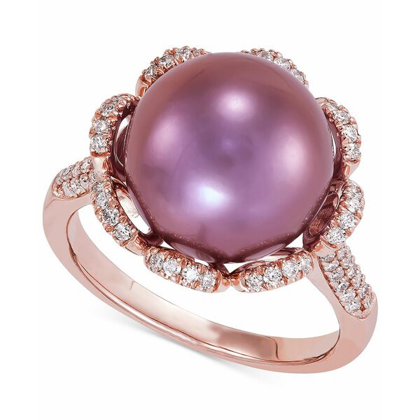 ホノラ レディース リング アクセサリー Natural Plum Cultured Ming Pearl (12mm) & Diamond (3/8 ct. t.w.) Ring in 14K Rose Gold Ros