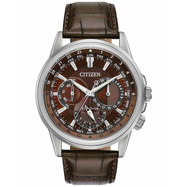 シチズン メンズ 腕時計 アクセサリー Eco-Drive Men's Calendrier Brown Leather Strap Watch 44mm Brown