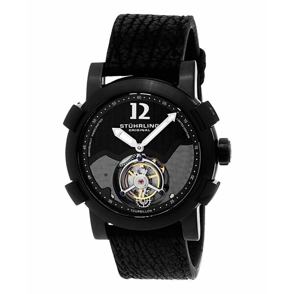 スターリング メンズ 腕時計 アクセサリー Men's Tourbillon, Black Case, Black Sharkskin Strap Watch Black