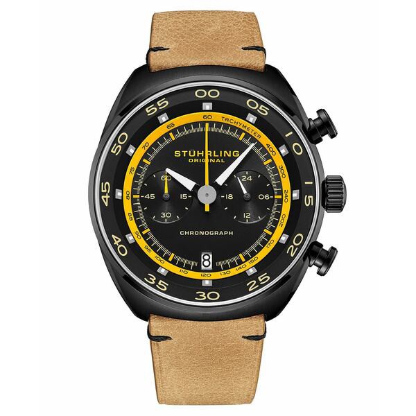 スターリング メンズ 腕時計 アクセサリー Men's Chrono Ivory Genuine Leather Strap Watch with Tachymeter 44mm Black