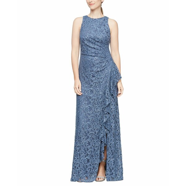 アレックスイブニングス レディース ワンピース トップス Sequin Lace Cascading Ruffle Gown Wedgewood