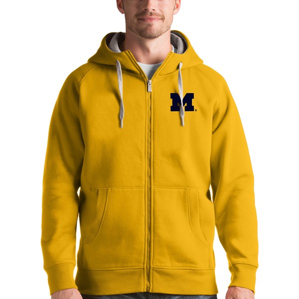 シニアファッション アンティグア メンズ ジャケット ブルゾン アウター Michigan Wolverines Antigua Victory Fullzip Hoodie Gold 大決算売り尽くし Www Featdesign Com Br