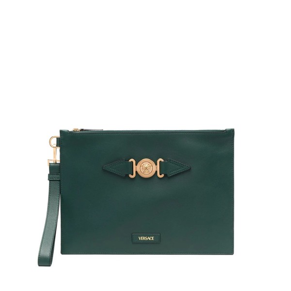 ヴェルサーチ メンズ ビジネス系 バッグ Medusa-plaque detail clutch bag 1GE1V DARK FOREST GREEN VERSACEGOLD