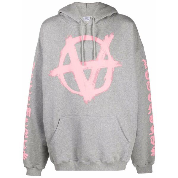 ヴェトモン メンズ パーカー・スウェットシャツ アウター Anarchy パーカー 1601 GREY MELANGE BABY PINK