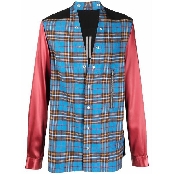 リックオウエンス メンズ シャツ トップス Larry チェック シャツ 06P739 BLUE PLAID/ CARNELIAN/ BLACK