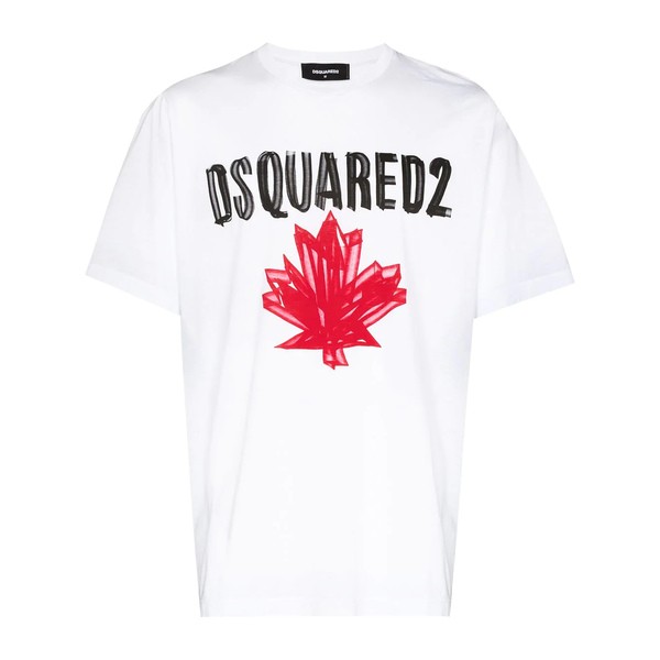 ディースクエアード メンズ Tシャツ トップス Slouch Leaf ロゴ Tシャツ 100 WHITE