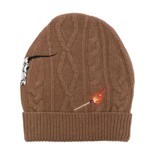 ニック・フーケ メンズ 帽子 アクセサリー cable-knit embroidered beanie 270 BROWN