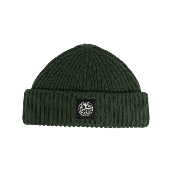 ストーンアイランド メンズ 帽子 アクセサリー Compass-motif ribbed beanie V0058 VERDE