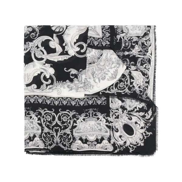 ヴェルサーチ メンズ マフラー・ストール・スカーフ アクセサリー Silver Baroque wool-silk scarf 5B040 BLACK WHITE