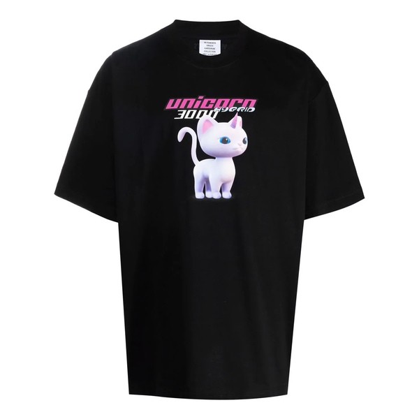 ヴェトモン メンズ Tシャツ トップス グラフィック Tシャツ BLACK/ PINK CAT