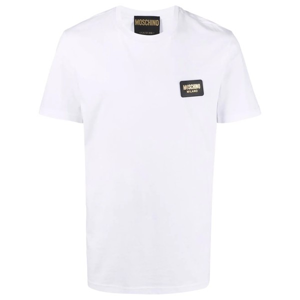 モスキーノ メンズ Tシャツ トップス ロゴパッチ Tシャツ 0001 white