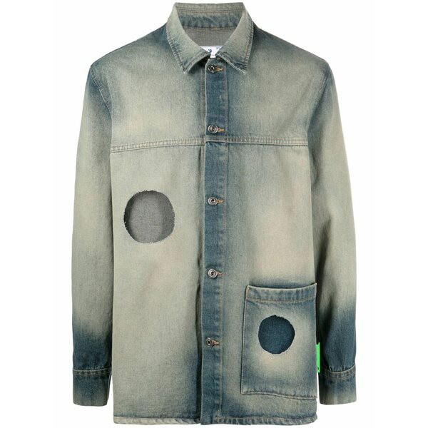 オフホワイト メンズ ジャケット＆ブルゾン アウター cut-out stonewashed denim jacket GREY NO COLOR