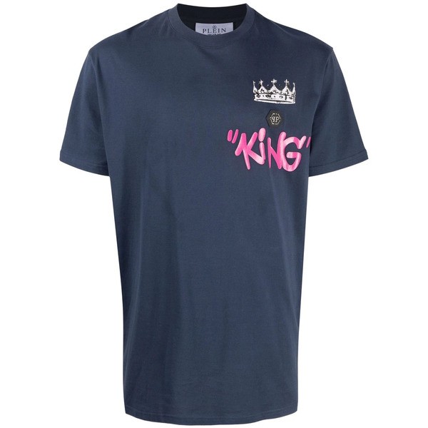 フィリッププレイン メンズ Tシャツ トップス King スカル グラフィック Tシャツ 14 DARK BLUE