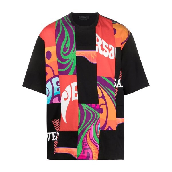 ヴェルサーチ メンズ Tシャツ トップス グラフィック Tシャツ 5B020 BLACK + MULTICOLOR