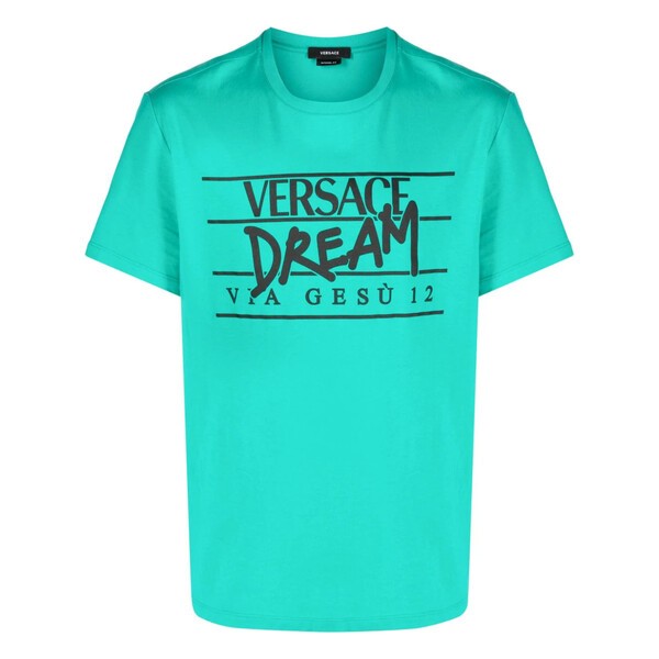 ヴェルサーチ メンズ Tシャツ トップス スローガン Tシャツ 1V560 TURQUOISE