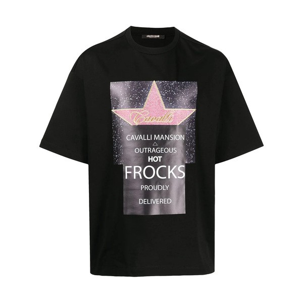 ロベルトカヴァリ メンズ Tシャツ トップス スタープリント Tシャツ 05051 BLACK