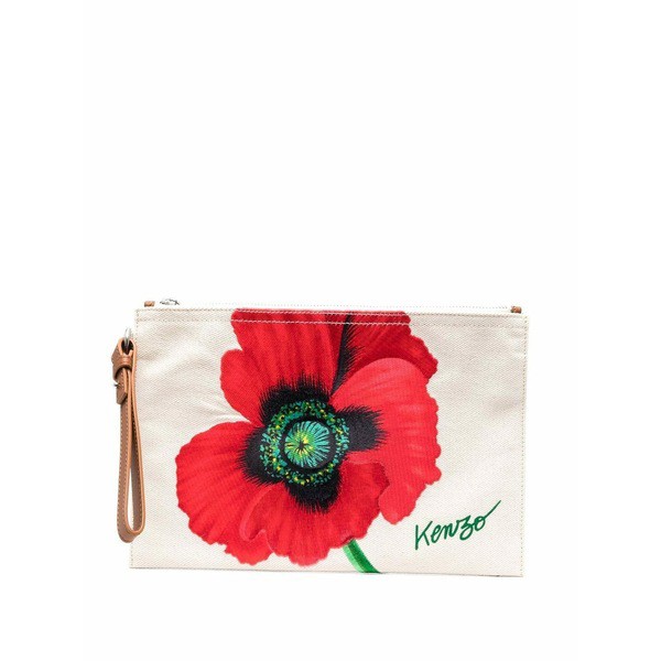 ケンゾー メンズ ビジネス系 バッグ poppy-print detail clutch bag 03 NEUTRALS