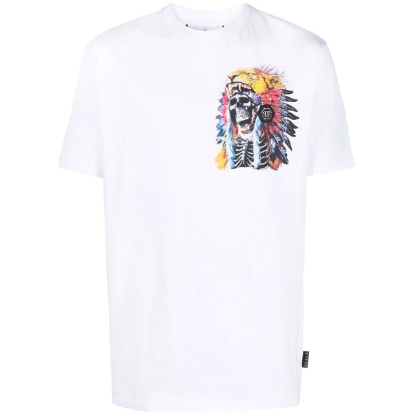 フィリッププレイン メンズ Tシャツ トップス Navajo スカルプリント Tシャツ 01 WHITE