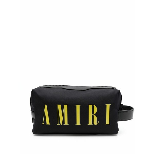 アミリ メンズ ビジネス系 バッグ logo-print leather-trim wash bag 001 BLACK