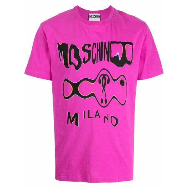 モスキーノ メンズ Tシャツ トップス ロゴ Tシャツ 1235 PINK BASEMENT + BLACK PRINT