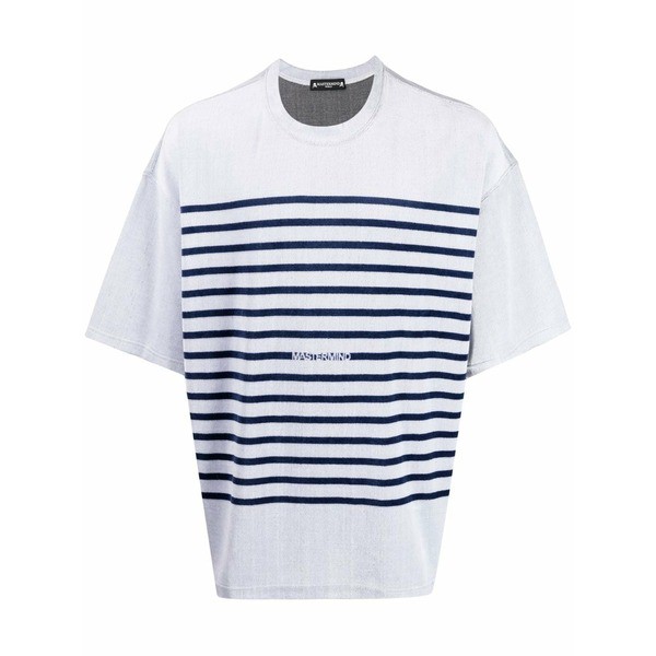 マスターマインド ワールド メンズ Tシャツ トップス ストライプ スカル Tシャツ WHITE X NAVY