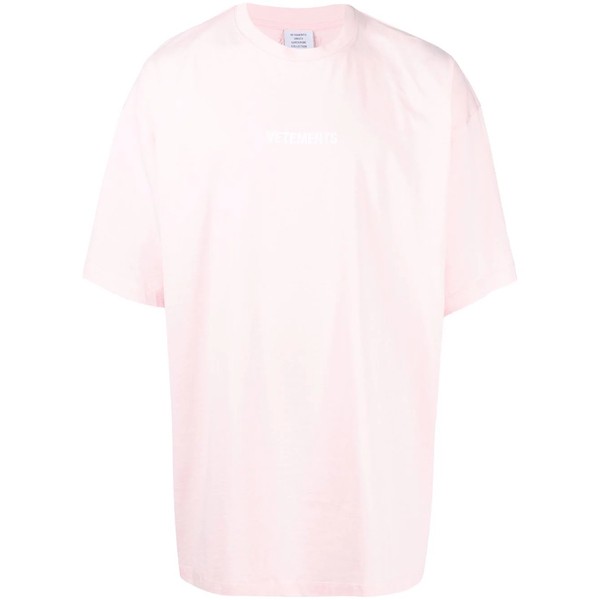 ヴェトモン メンズ Tシャツ トップス ロゴ Tシャツ BABY PINK WHITE