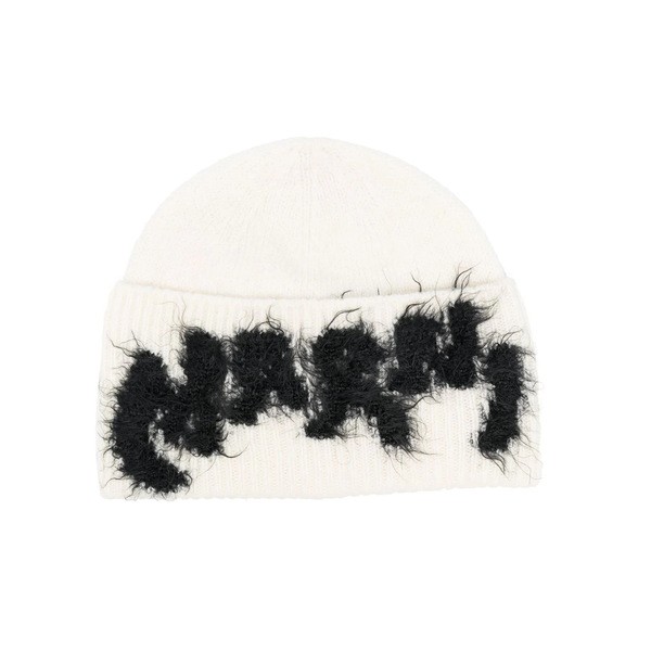 マルニ メンズ 帽子 アクセサリー logo-motif knitted beanie 00W10 PEARL