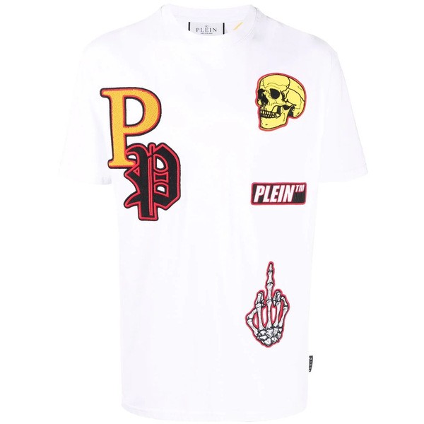 フィリッププレイン メンズ Tシャツ トップス Patches クルーネック Tシャツ '01 white'