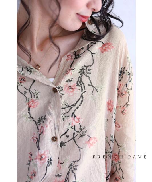 シャツ ブラウス W 枝垂れ咲く花 ほんのりピンクの 柔らか シャツ トップス Cawaii 冬新作 シアーシャツ Tシャツ レディース リラックスシャツ ゆったり 七分袖 花柄 花 刺繍 トップス 羽織 刺繍 柄シャツ Sanpo 衿付きシャツ 薄手 羽織 ミセス 40代コーデ 予約