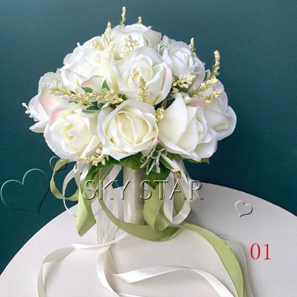 婚禮花束butonya列表花束花束花卉裝飾婚禮玫瑰盔甲花腕子花娘佩帶的手工製作工具包新娘花束 ウエディングブーケブートニアリストブーケ花束花飾り結婚式 バラ造花手首の花花嫁