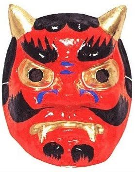 面孔akoni Gobo側豆setubun Demon Festival Dance Machiko手工製作的工匠手工製作日本兒童商品 お面赤鬼 張子面豆まき節分鬼祭り踊りの小道具に職人さんの手作りです日本製こども良品