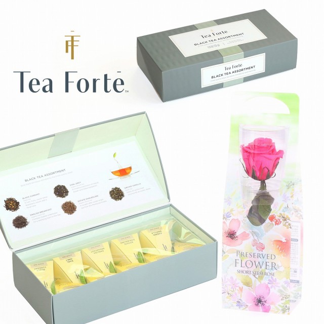 買い専門店 お花と紅茶のギフトセット ティーフォルテ Tea Forte ブラックティー ダブル 個入り 紅茶 フラワー ギフト ティーバッグ バラ 薔薇 プリザーブドフラワー オーガニック ハーブティー おしゃれ 人気 かわいい 誕生日 内祝い 母の日 プレゼント お返し 代引き