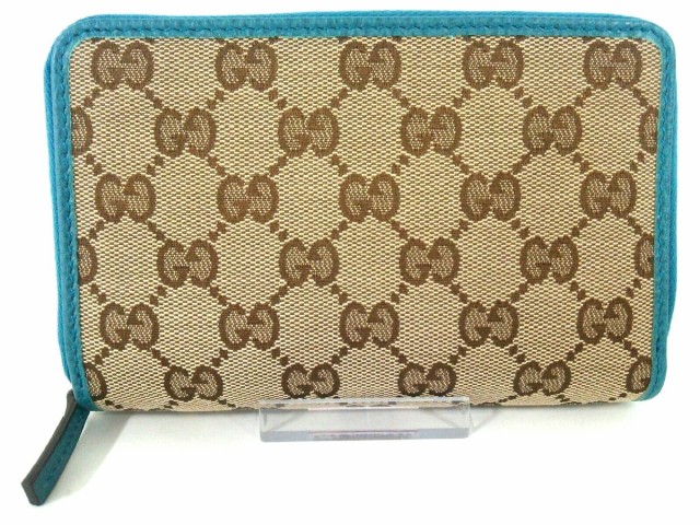 グッチ Gucci 2つ折り財布 レディース 新品同様 4113 1911 ジャガード レザー Gg柄 ベージュ ダークブラウン ブルー 入荷予定