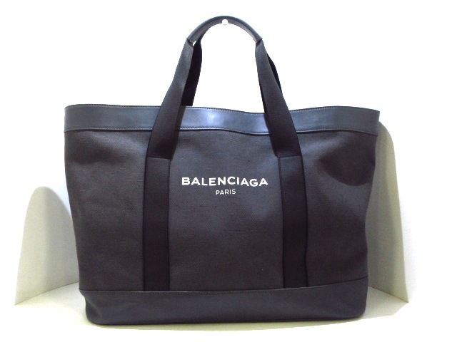 バレンシアガ Balenciaga 即日出荷 トートバッグ レディース 美品 ダークグレー 黒 0115 キャンバス レザー ネイビートート