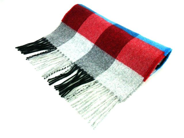 ジョンストンズ Johnstons Of Elgin マフラー レディース 新品同様 グレー ブルー レッド チェック柄 カシミ