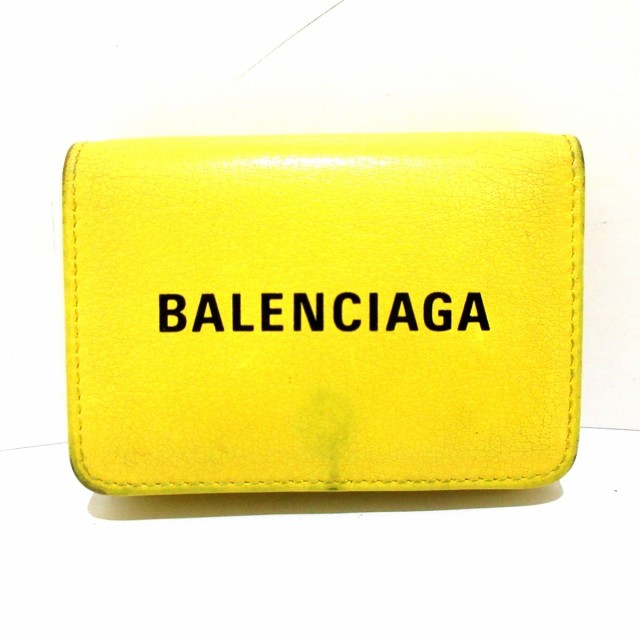 限定製作 バレンシアガ Balenciaga 3つ折り財布 レディース エブリデイ ミニ ウォレット イエロー レザー 正規販売代理店 Travelstore Tn