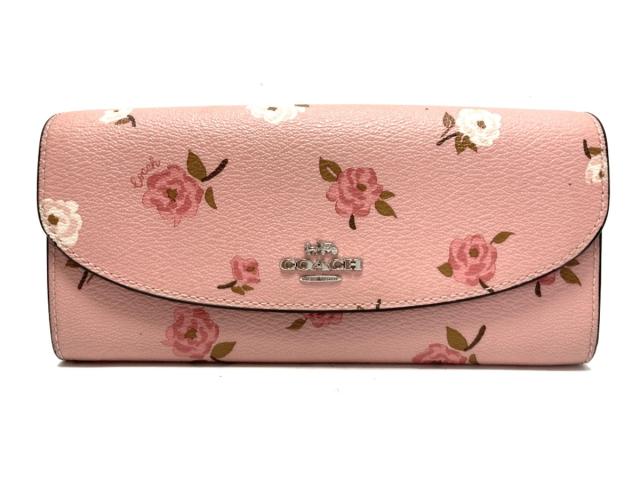 コーチ Coach 長財布 レディース F ライトピンク 白 マルチ Pvc 塩化ビニール 中古